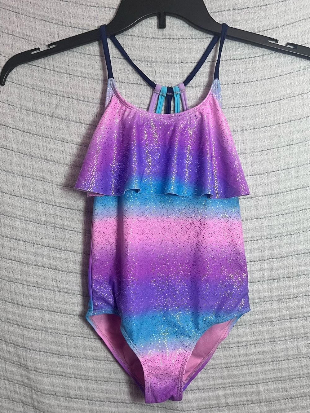 Limited Too Shimmery Ombre Ruffle One-Piece Swimsuit in Purple, Pink & Aqua